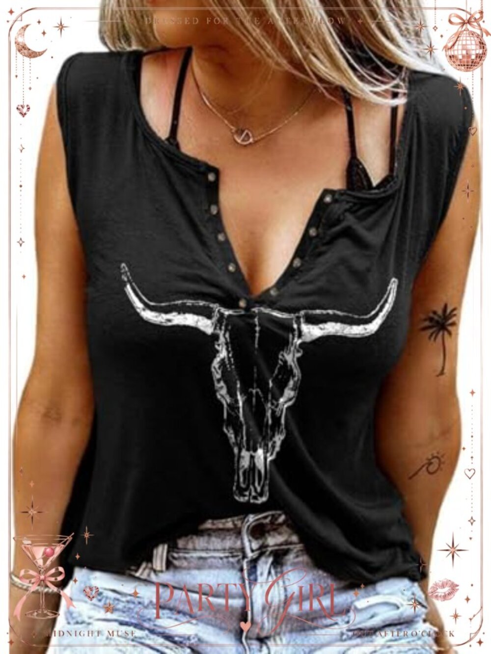 Women's Cotton Blend V-Neck Sleeveless Tank Top Western Country Concert Cute